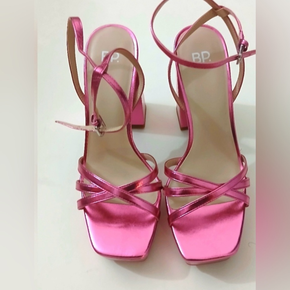 BP Women's Metallic Pink Strappy Heels